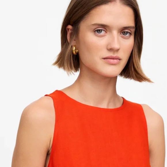 nwt madewell mini shift Sleeveless Red Dress linen bright flame small - Picture 5 of 13